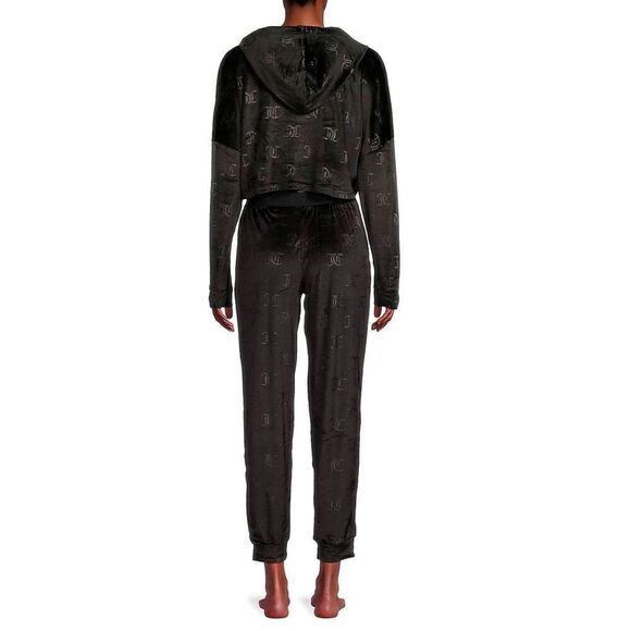 Juicy couture velour crop hoodie & jogger set jc logo embossed sz xL nwt - Picture 3 of 15